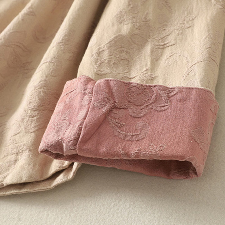 Buddha Stones春の無地ジャカードデザイン レディース コットン 禅 長袖シャツ - image 8