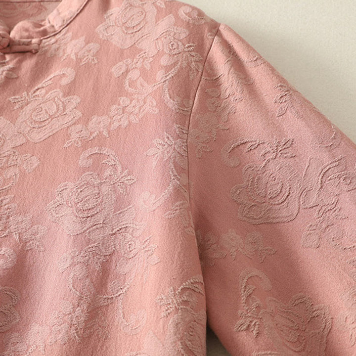 Buddha Stones春の無地ジャカードデザイン レディース コットン 禅 長袖シャツ - image 15