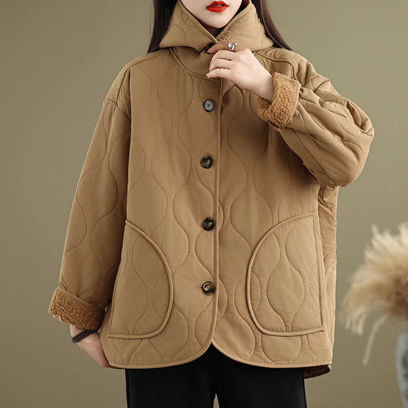 Buddha Stonesレディース 無地 長袖 パーカーデザイン コットン ハーマル フリース裏地 ジャケット ポケット付き - image 3