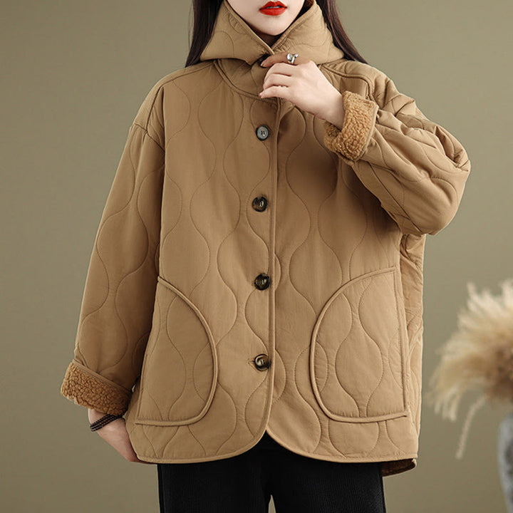 Buddha Stonesレディース 無地 長袖 パーカーデザイン コットン ハーマル フリース裏地 ジャケット ポケット付き - image 3