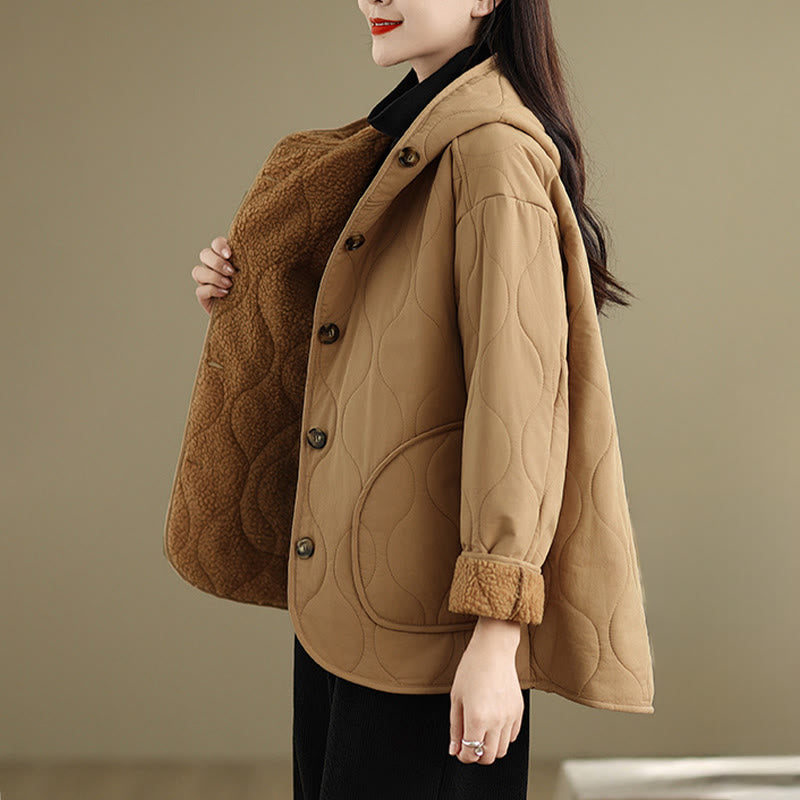 Buddha Stonesレディース 無地 長袖 パーカーデザイン コットン ハーマル フリース裏地 ジャケット ポケット付き - image 2