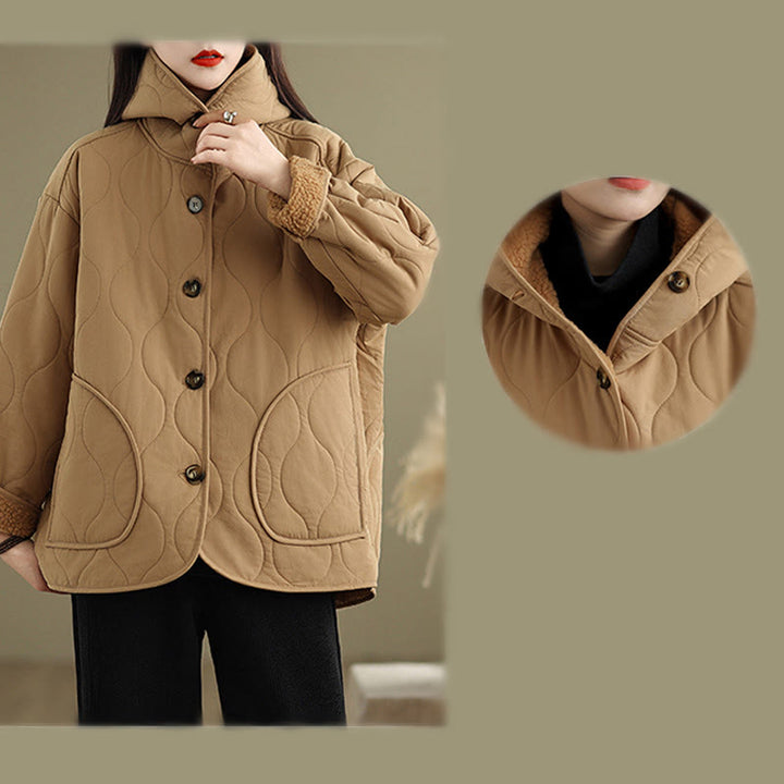 Buddha Stonesレディース 無地 長袖 パーカーデザイン コットン ハーマル フリース裏地 ジャケット ポケット付き - image 9