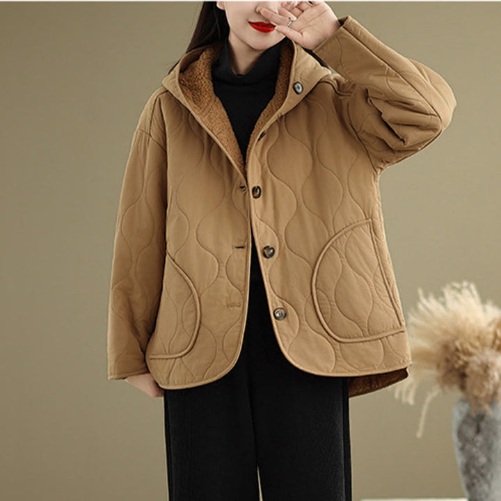 Buddha Stonesレディース 無地 長袖 パーカーデザイン コットン ハーマル フリース裏地 ジャケット ポケット付き - image 4