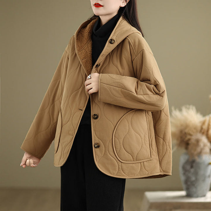 Buddha Stonesレディース 無地 長袖 パーカーデザイン コットン ハーマル フリース裏地 ジャケット ポケット付き - image 5