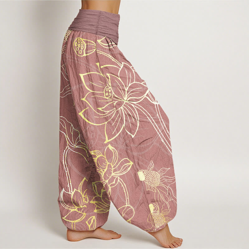 Buddha Stones純綿 蓮の葉 鯉 レディース 伸縮性ウエスト ハーレムパンツ - image 16