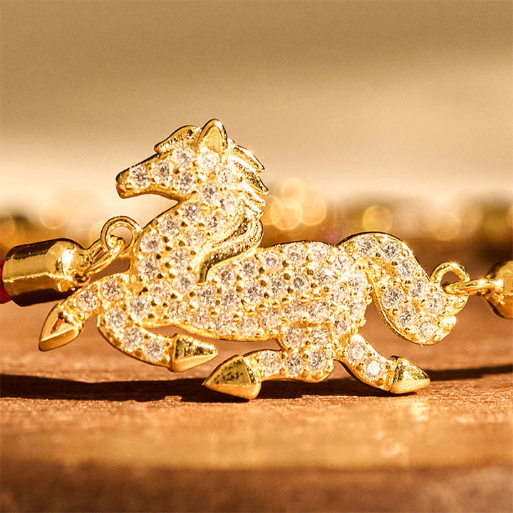 Buddha Stones925スターリングシルバーメッキ 18Kゴールド赤紐馬年強さブレスレット - image 3