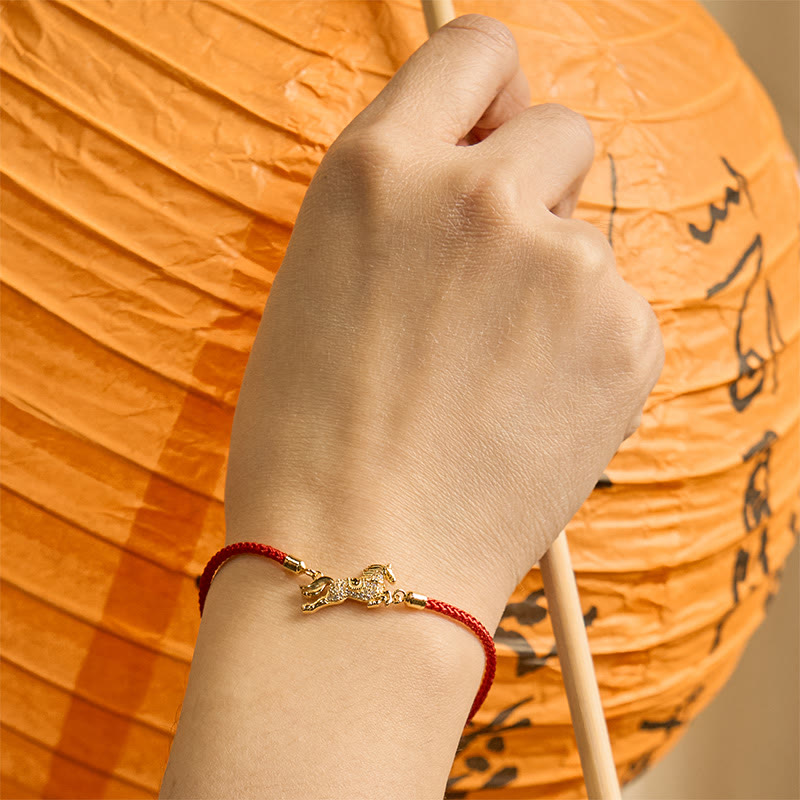 Buddha Stones中国十二支 馬年 925スターリングシルバー 金色赤紐幸運ブレスレット - image 2