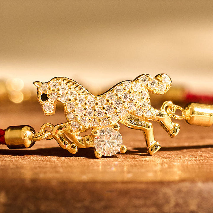 Buddha Stones925スターリングシルバー 黄金の午年赤紐幸運の調節可能ブレスレット - image 3