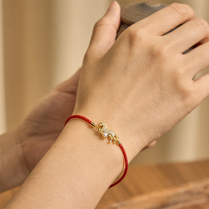 Buddha Stones925スターリングシルバー 黄金の午年赤紐幸運の調節可能ブレスレット - image 2