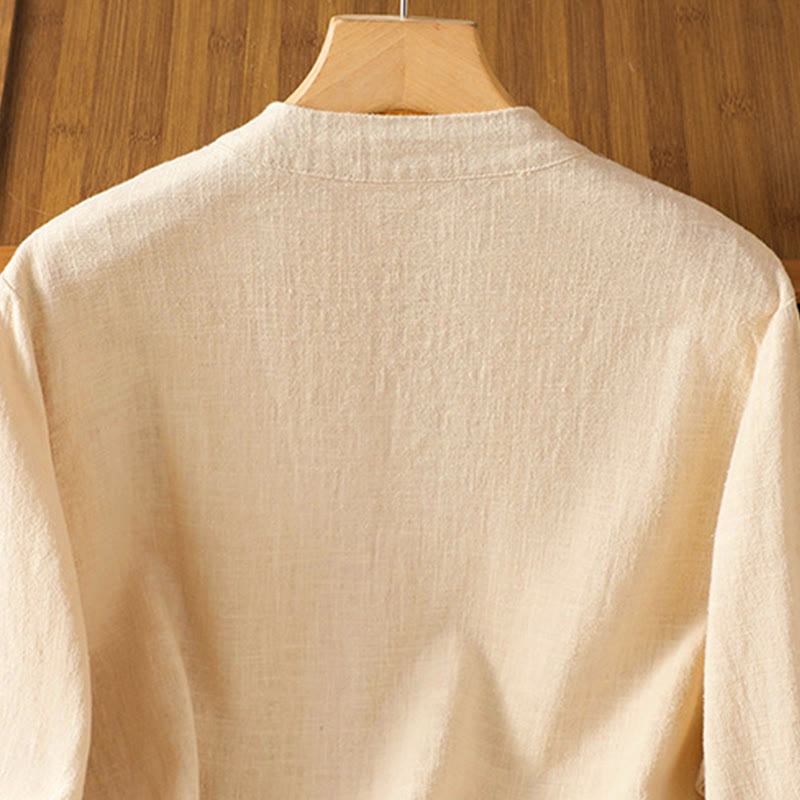 Buddha Stonesカラーコントラストデザイン 中国風フロッグボタン長袖レディースリネンシャツ - image 14