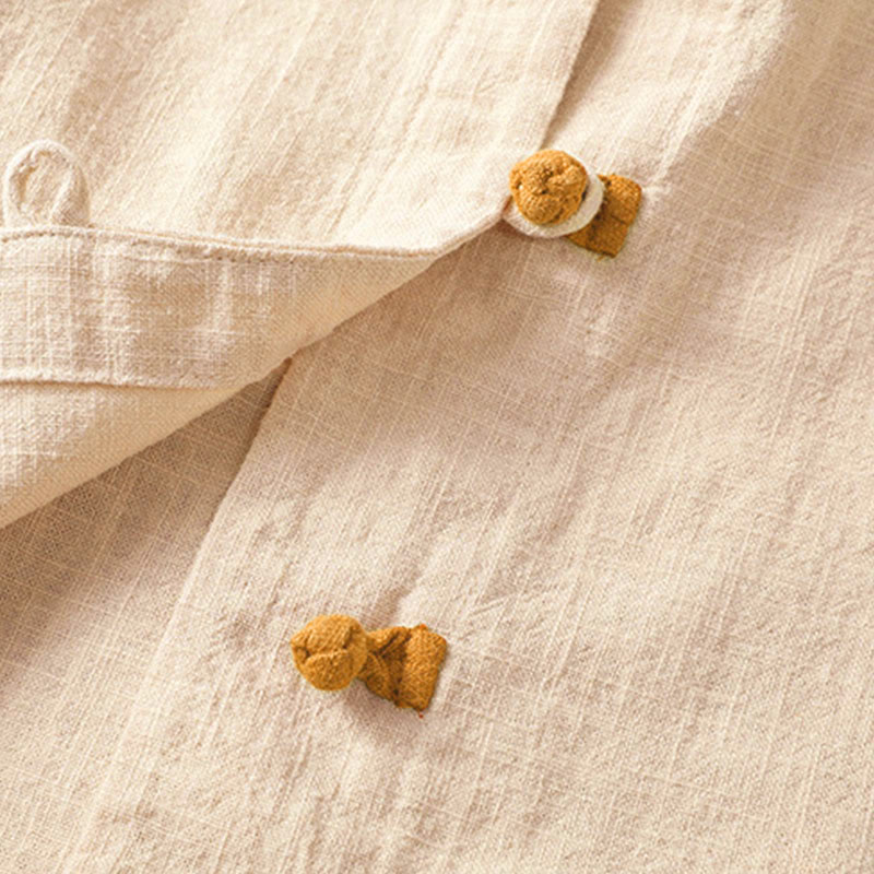 Buddha Stonesカラーコントラストデザイン 中国風フロッグボタン長袖レディースリネンシャツ - image 16