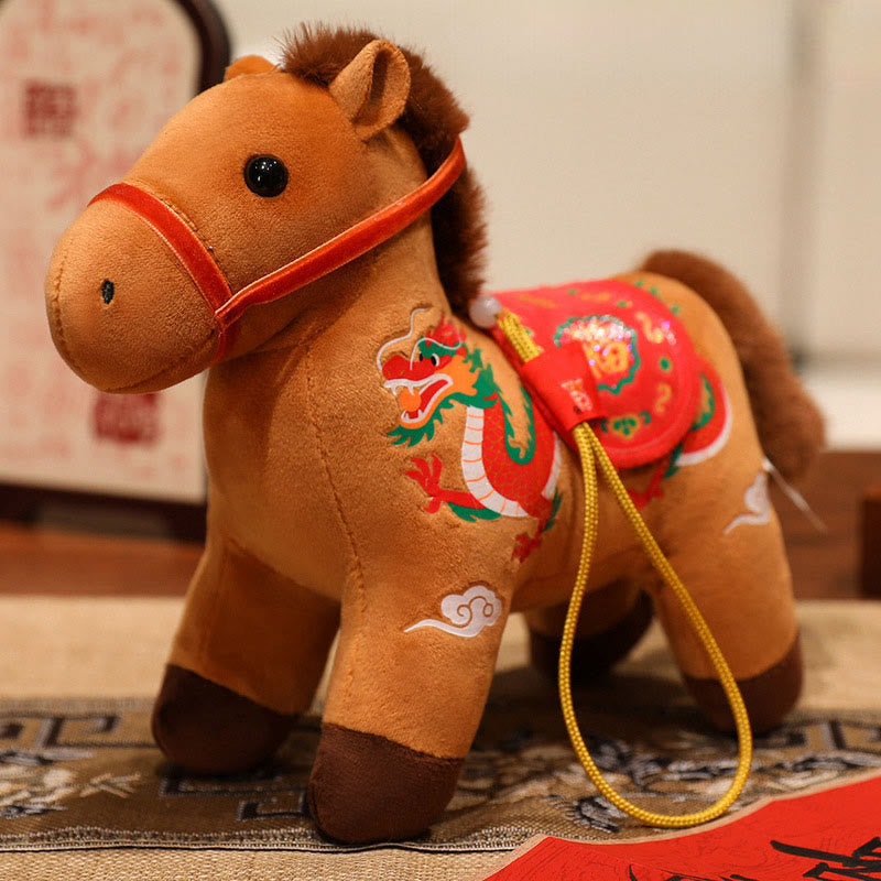 Buddha Stones馬年 竹製 龍 蓮華 鳳凰 ぬいぐるみ ホームデコレーション - ブラウンドラゴンホース - 20cm - image 15