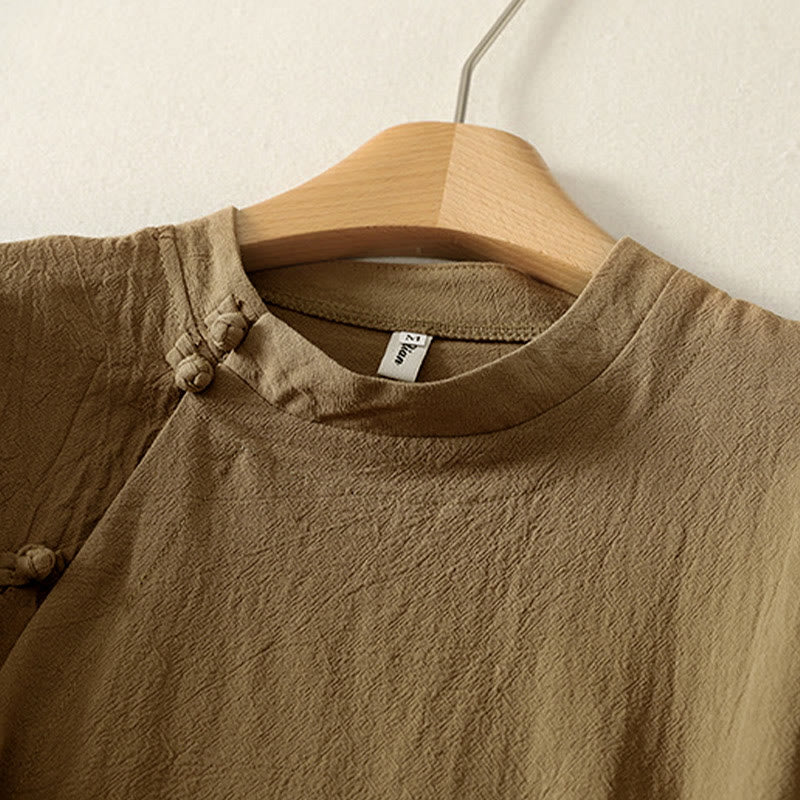 Buddha Stonesアシンメトリーフロントフロッグボタン長袖レディースコットンシャツ - image 2