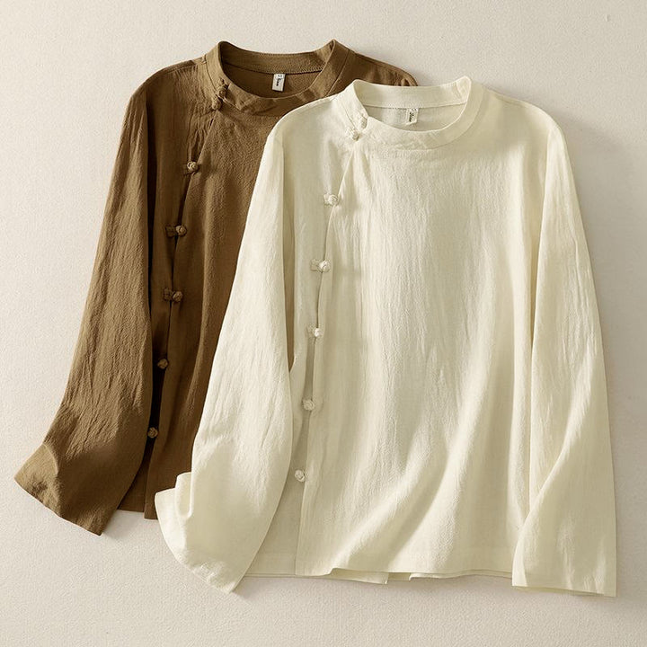 Buddha Stonesアシンメトリーフロントフロッグボタン長袖レディースコットンシャツ - ダークゴールデンロッド - US8-10，UK/AU12-14，EU40-42 (2XL) - image 0