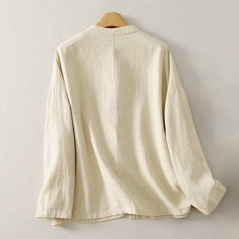 Buddha Stonesプレーンチャイニーズフロッグボタン 長袖 レディース コットン 禅服 シャツ - image 7