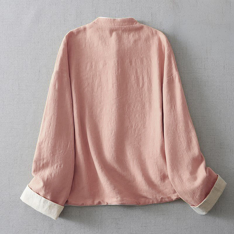 Buddha Stonesレディース 無地ジャカードスタンドカラー 長袖 コットンジャケット ポケット付き - image 6