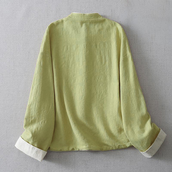 Buddha Stonesレディース 無地ジャカードスタンドカラー 長袖 コットンジャケット ポケット付き - image 1