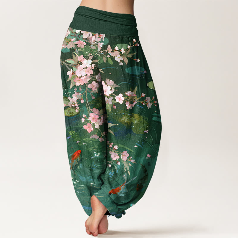 Buddha Stones純綿 桜鯉蓮の葉 レディース 伸縮性ウエスト ハーレムパンツ - image 1