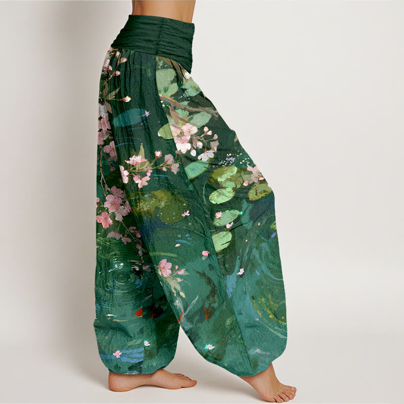 Buddha Stones純綿 桜鯉蓮の葉 レディース 伸縮性ウエスト ハーレムパンツ - image 2
