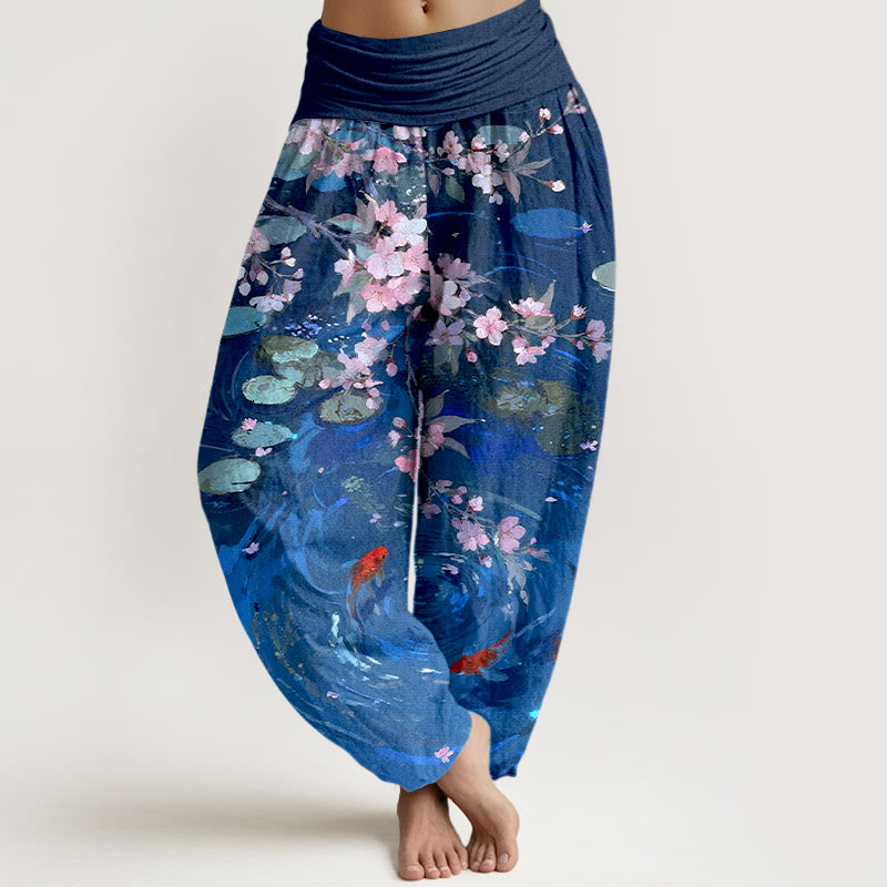 Buddha Stones純綿 桜鯉蓮の葉 レディース 伸縮性ウエスト ハーレムパンツ - ロイヤルブルー - US16、 UK/AU20、 EU48 (3XL) - image 8