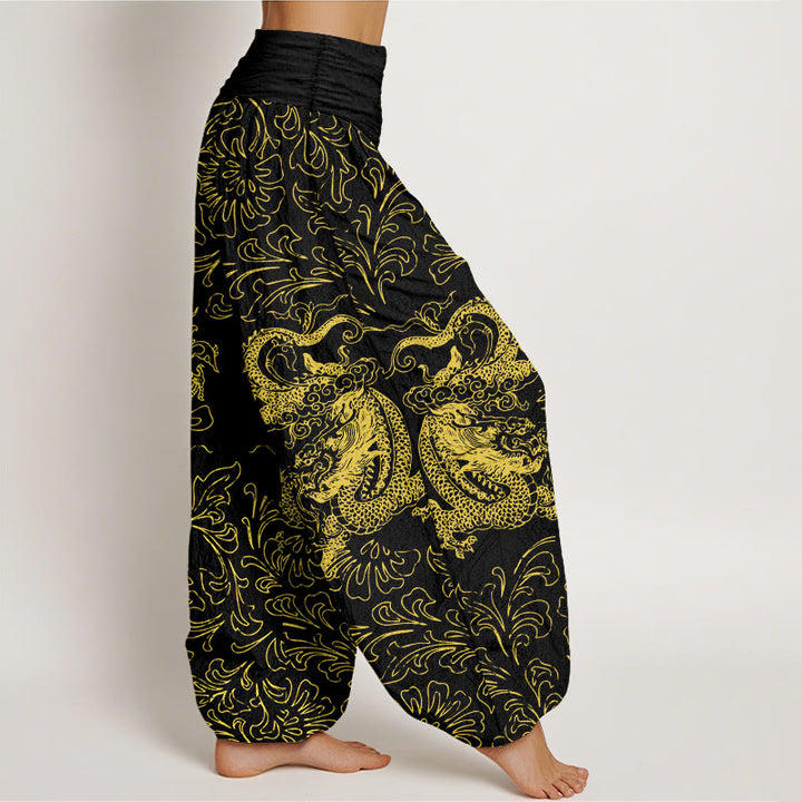 Buddha Stonesピュアコットン ドラゴンフローラル レディース 伸縮性ウエスト ハーレムパンツ - image 10