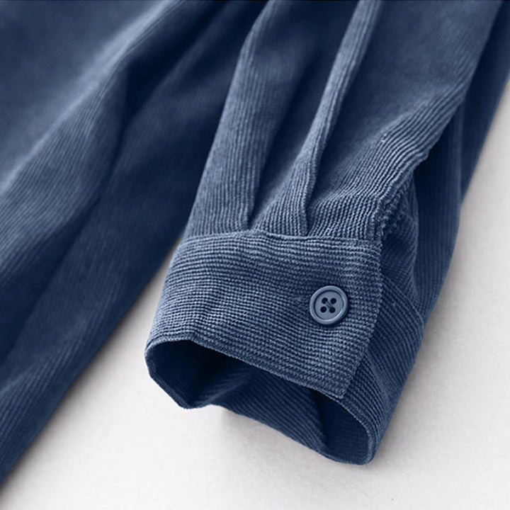 Buddha Stones秋 プレーンボタンデザイン 長袖 コーデュロイ ミディドレス ポケット付き - image 9