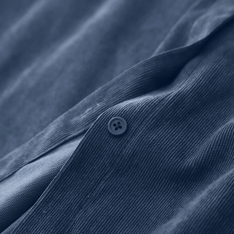 Buddha Stones秋 プレーンボタンデザイン 長袖 コーデュロイ ミディドレス ポケット付き - image 7