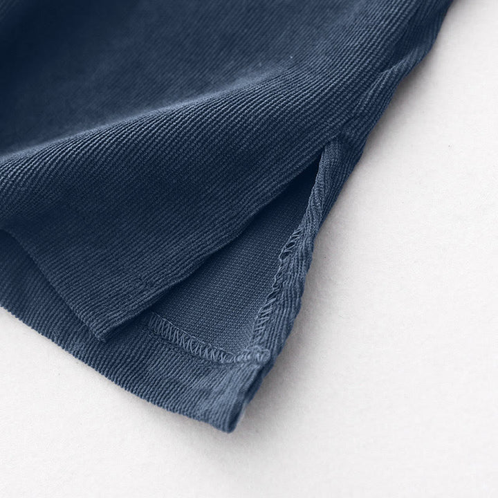 Buddha Stones秋 プレーンボタンデザイン 長袖 コーデュロイ ミディドレス ポケット付き - image 11