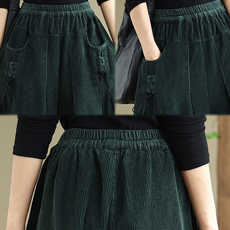 Buddha Stonesレディース ピュアカラー ドローストリングデザイン ワイドレッグ コーデュロイパンツ ポケット付き - image 29