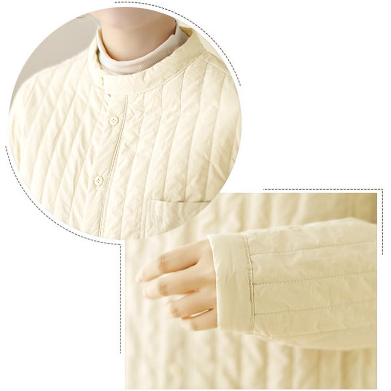 Buddha Stonesレディース スタンドカラー シンプルデザイン 長袖 サーマルコットンジャケット ポケット付き - image 16