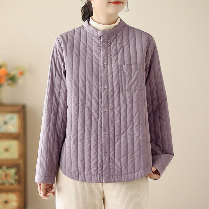 Buddha Stonesレディース スタンドカラー シンプルデザイン 長袖 サーマルコットンジャケット ポケット付き - 梅 - US8-10，UK/AU12-14，EU40-42 (2XL) - image 0