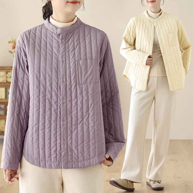 Buddha Stonesレディース スタンドカラー シンプルデザイン 長袖 サーマルコットンジャケット ポケット付き - image 17