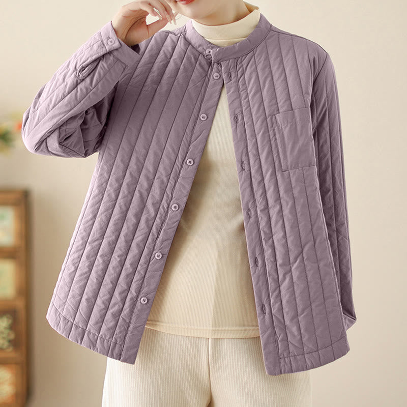 Buddha Stonesレディース スタンドカラー シンプルデザイン 長袖 サーマルコットンジャケット ポケット付き - image 2