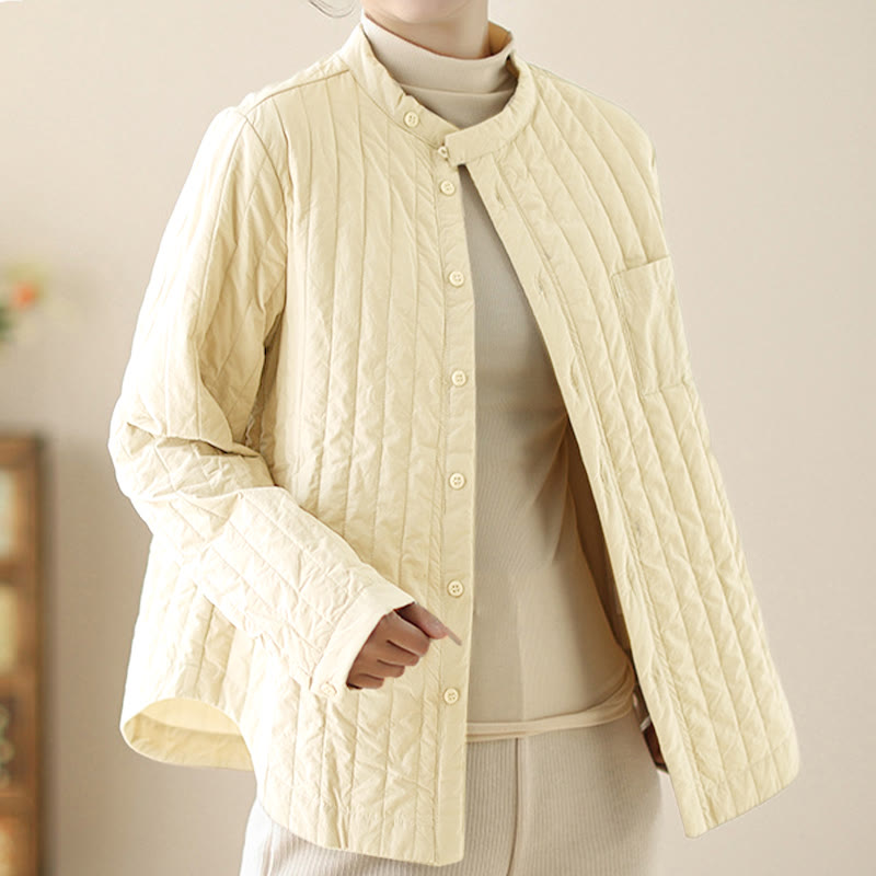 Buddha Stonesレディース スタンドカラー シンプルデザイン 長袖 サーマルコットンジャケット ポケット付き - image 9