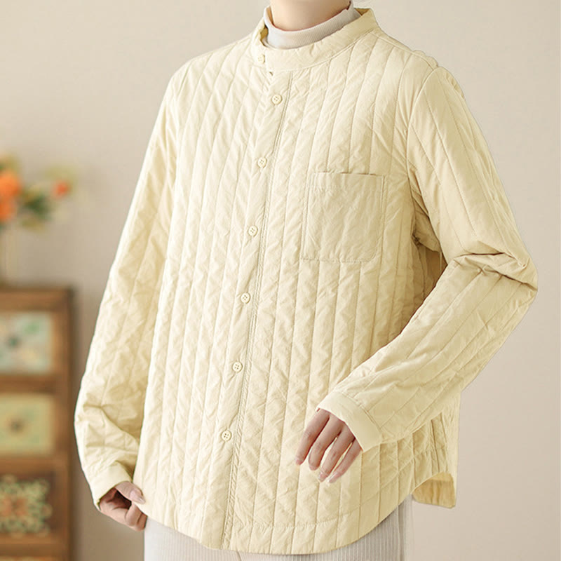 Buddha Stonesレディース スタンドカラー シンプルデザイン 長袖 サーマルコットンジャケット ポケット付き - image 7