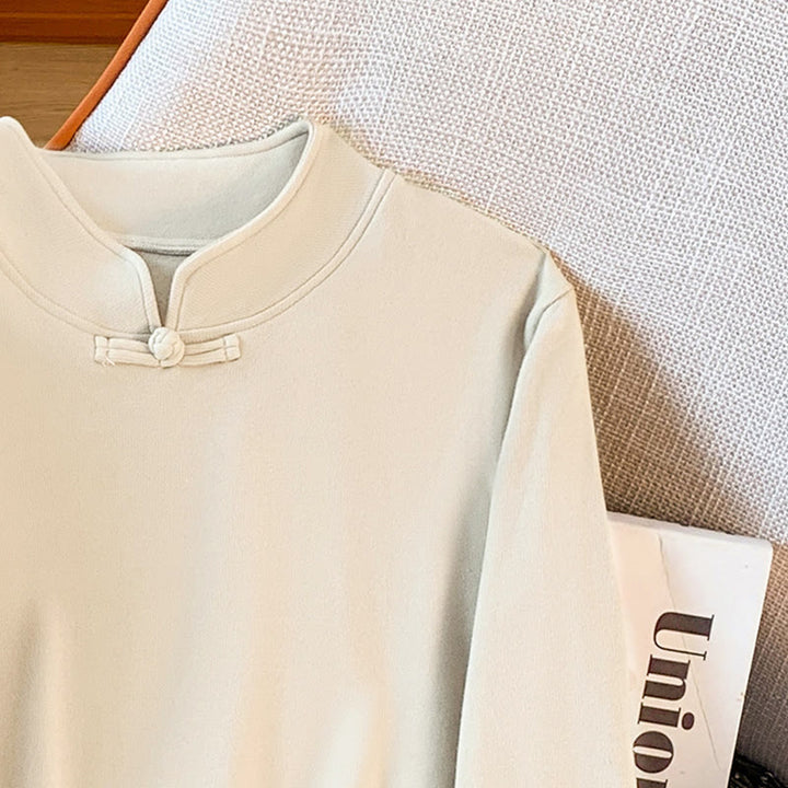 Buddha Stones春の無地スタンドカラーフロッグボタンデザインレディースコットン長袖シャツ - image 8