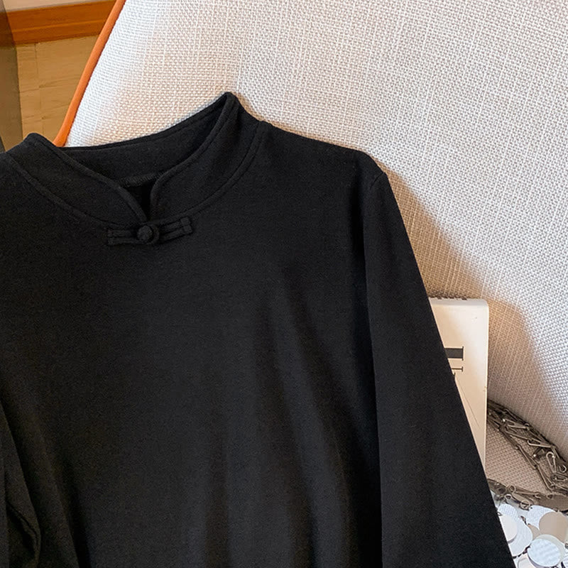 Buddha Stones春の無地スタンドカラーフロッグボタンデザインレディースコットン長袖シャツ - image 31