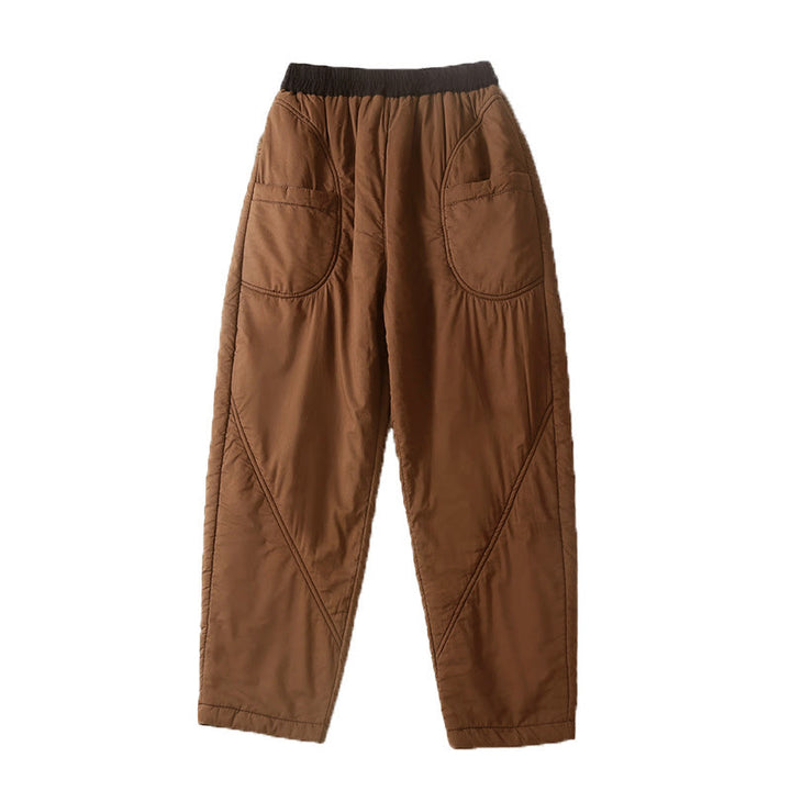 Buddha Stonesレディース 冬 無地 伸縮性ウエストデザイン 厚手 ハーレムパンツ ポケット付き - image 2