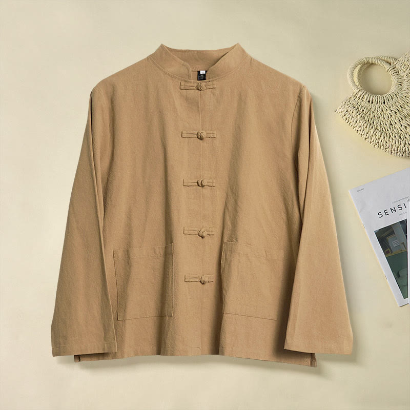 Buddha Stonesエスニック フロッグボタン 長袖 スタンドカラー レディース コットンシャツ ポケット付き - ダークゴールデンロッド - US8-10，UK/AU12-14，EU40-42 (2XL) - image 0