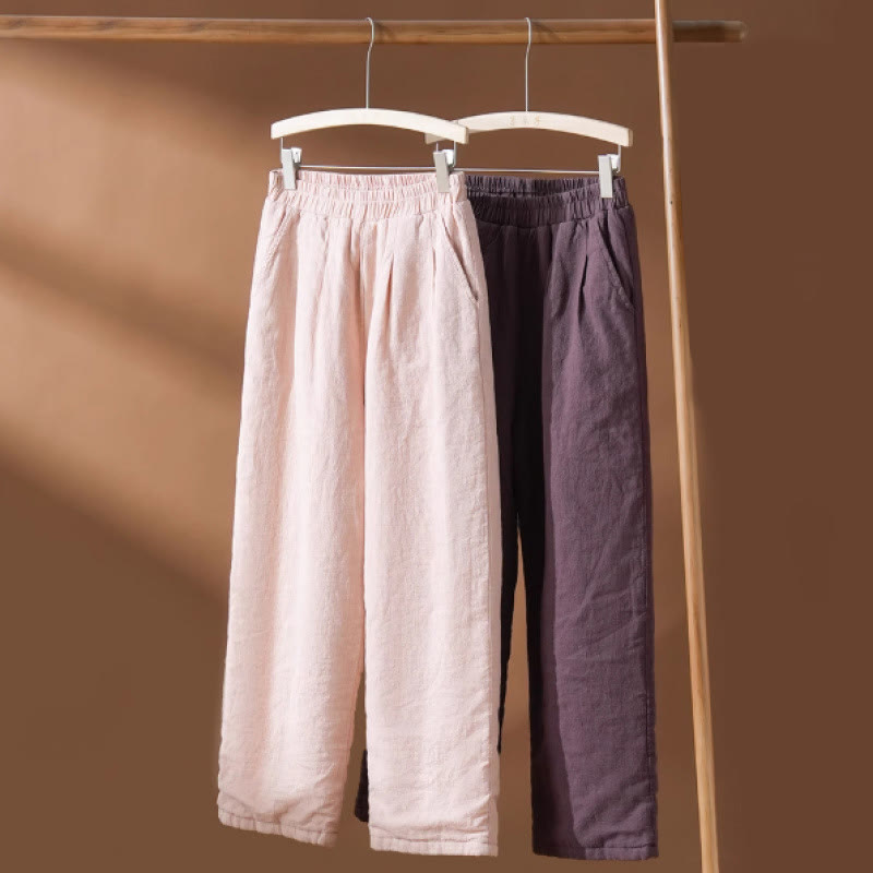 Buddha Stones冬用 無地コットン サーマル レディース ワイドレッグパンツ ポケット付き - image 5