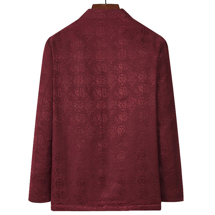 Buddha Stones刺繍模様スタンドカラー長袖メンズ唐装ジャケットポケット付き - image 3