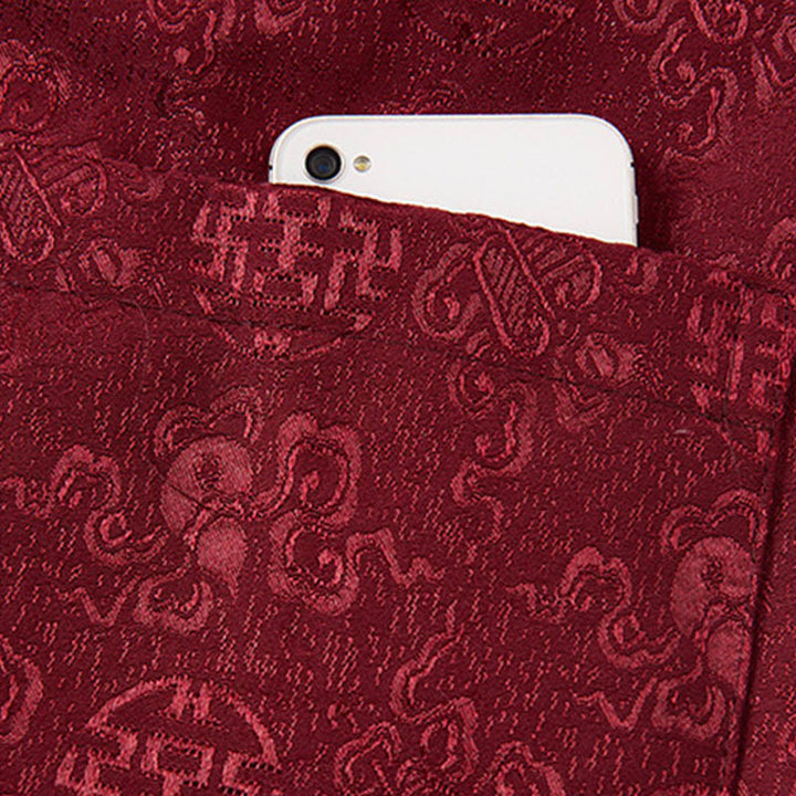 Buddha Stones刺繍模様スタンドカラー長袖メンズ唐装ジャケットポケット付き - image 9