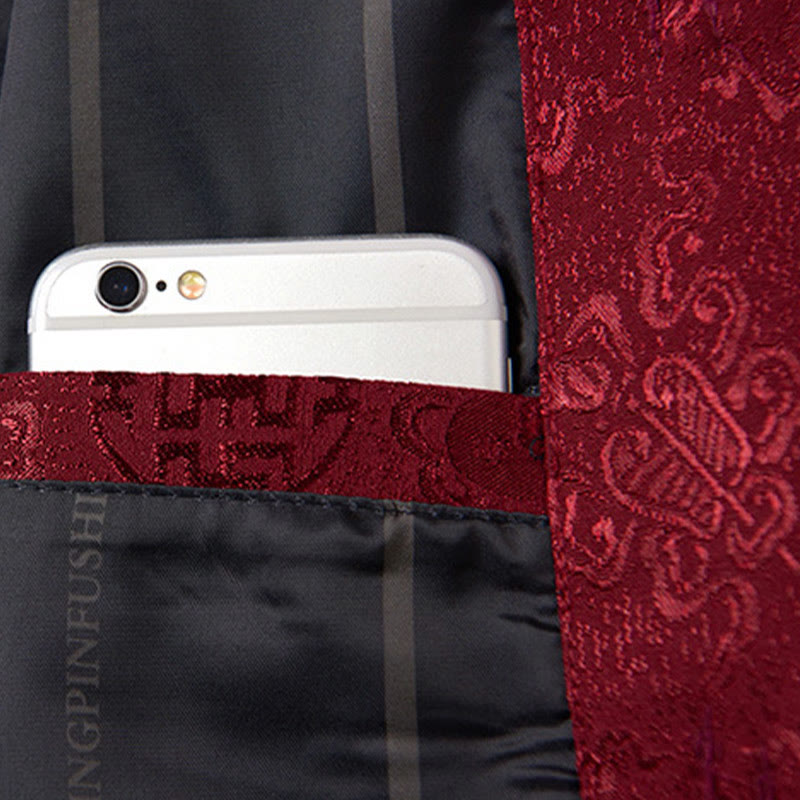 Buddha Stones刺繍模様スタンドカラー長袖メンズ唐装ジャケットポケット付き - image 8