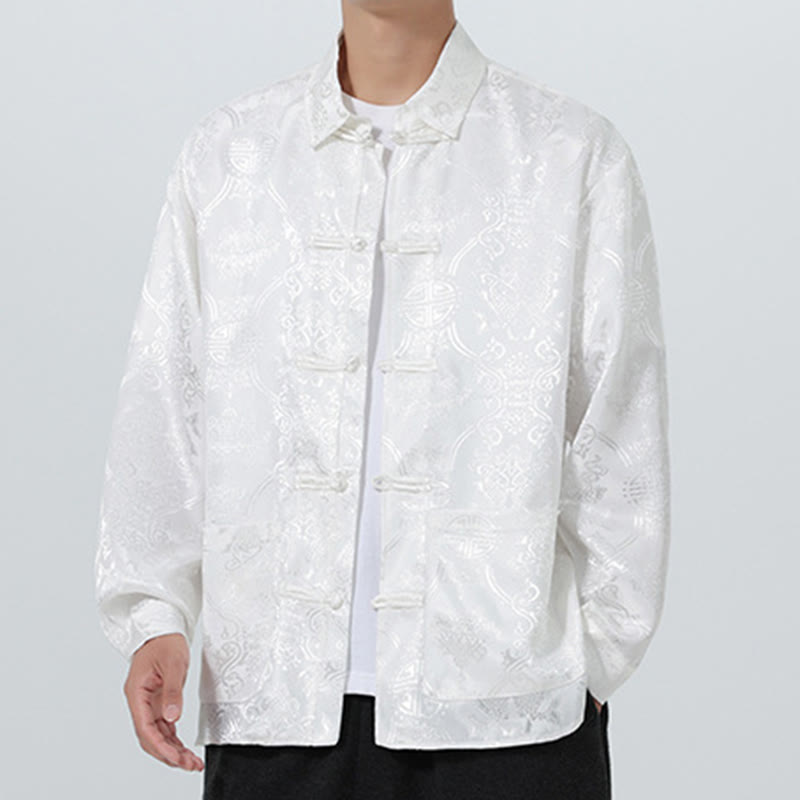 Buddha Stones春 ジャカード ラペル 長袖 メンズ タンスーツ フロッグボタン ジャケット ポケット付き - image 21