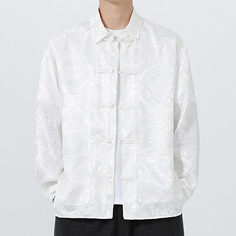 Buddha Stones春 ジャカード ラペル 長袖 メンズ タンスーツ フロッグボタン ジャケット ポケット付き - image 22