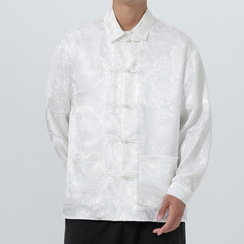 Buddha Stones春 ジャカード ラペル 長袖 メンズ タンスーツ フロッグボタン ジャケット ポケット付き - image 23