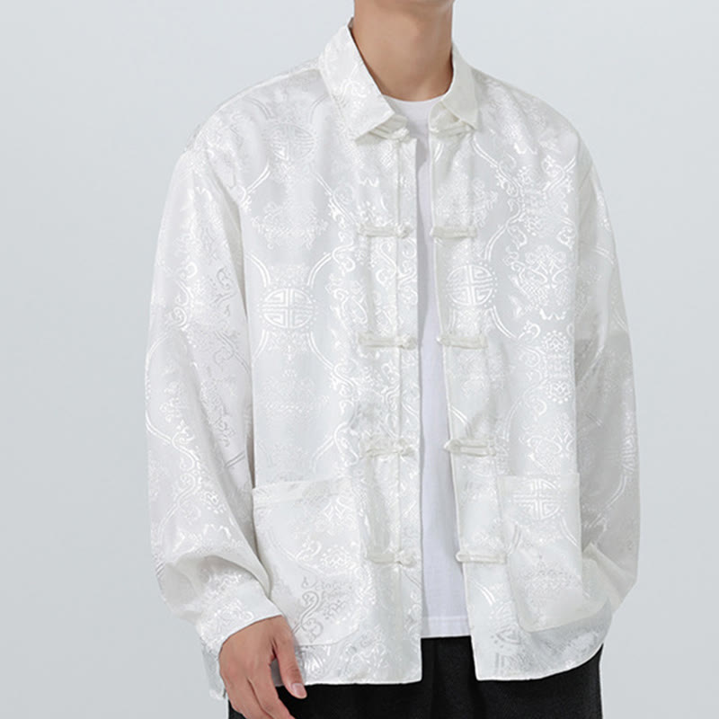 Buddha Stones春 ジャカード ラペル 長袖 メンズ タンスーツ フロッグボタン ジャケット ポケット付き - image 26