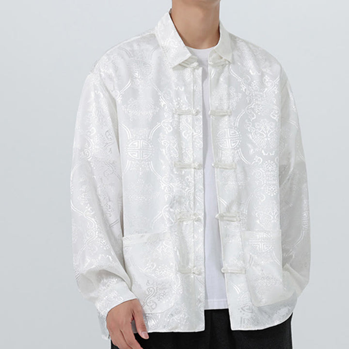 Buddha Stones春 ジャカード ラペル 長袖 メンズ タンスーツ フロッグボタン ジャケット ポケット付き - image 26