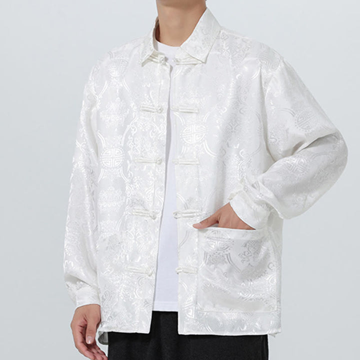 Buddha Stones春 ジャカード ラペル 長袖 メンズ タンスーツ フロッグボタン ジャケット ポケット付き - image 24