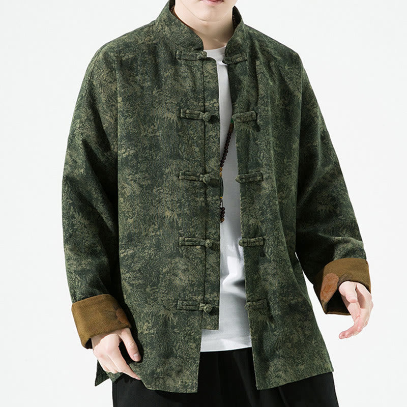 Buddha Stones春プリント花柄メンズ中国風フロッグボタン長袖コットンジャケット - image 8